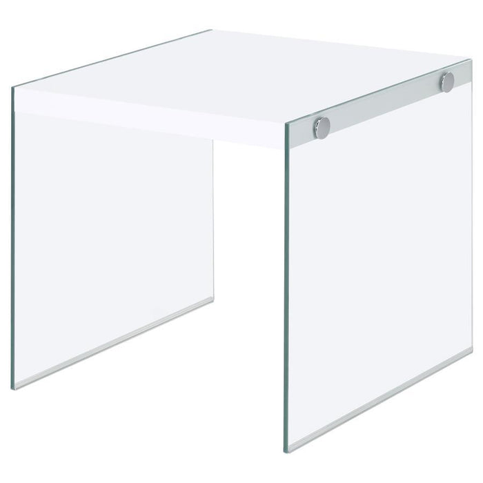 Opal - Square End Table With Clear Glass Legs - White High Gloss