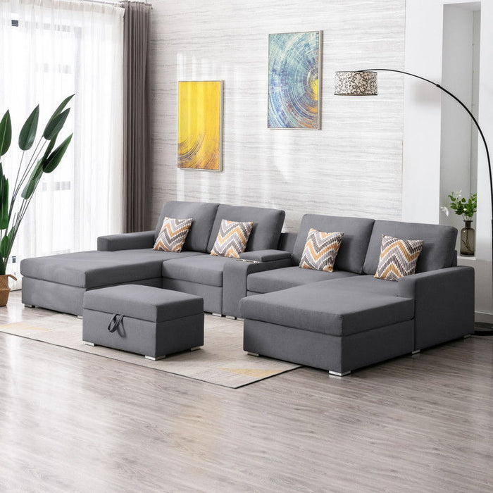 Nolan - Fabric 6 Piece Sectional Sofa With Pillows And Interchangeable Legs