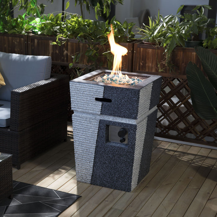 Outdoor Concrete Fire Pit Column Propane Fire Pit Patio Gas Fire Pit - Light Grey / Blue