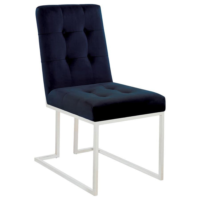 Blue - Upholstered Dining Chairs Ink Blue And Chrome (Set of 2)