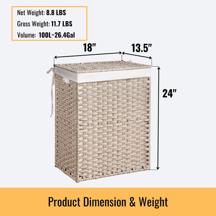 Laundry Hamper With Lid PE Rattan Powder Coating Frame Clothes Hampers With 2 Removable Bags