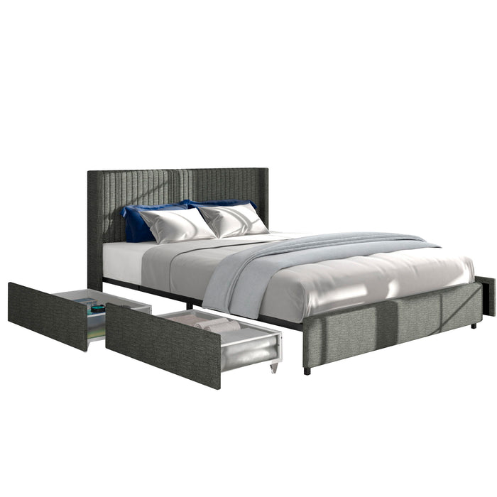 Anna - Wingback Platform Bed With Patented 4 Drawers Storage