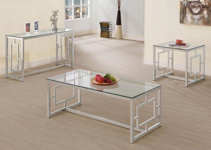 Living Room: Glass Top Occasional Tables - Occasional Contemporary Nickel Coffee Table