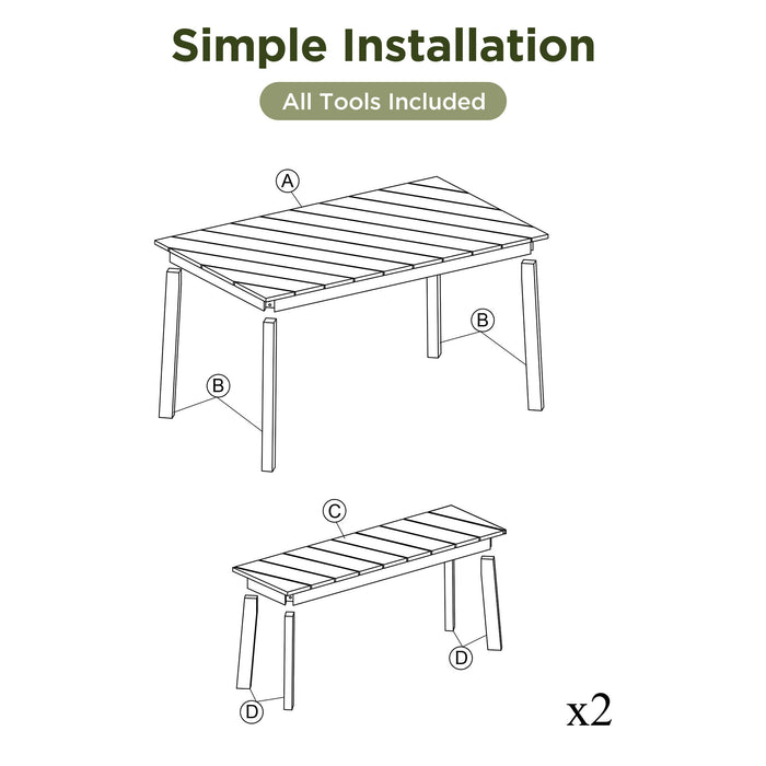 3 Pieces Acacia Wood Table Bench Dining Set For Outdoor & Indoor Furniture With 2 Benches, Picnic Beer Table For Patio, Porch, Garden, Poolside - Natural