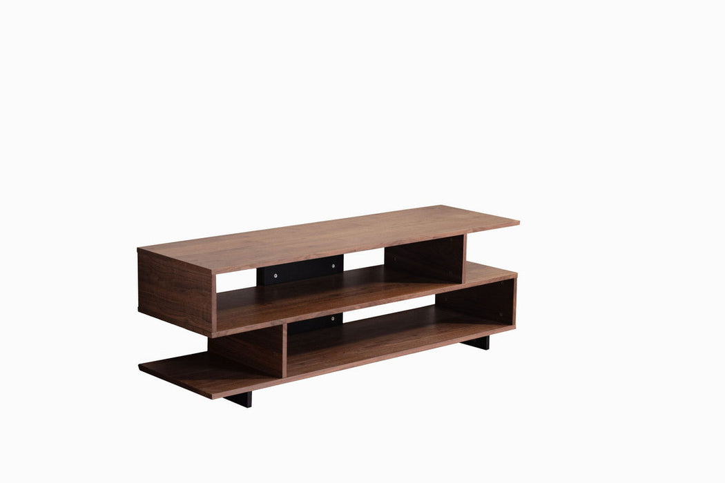 Iris - Finish TV Stand With 2 Levels Of Shelves - Brown Walnut And Black