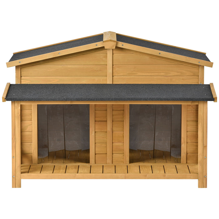 Large Wooden Dog House Outdoor / Indoor Dog Crate, Cabin Style, With Porch, 2 Doors