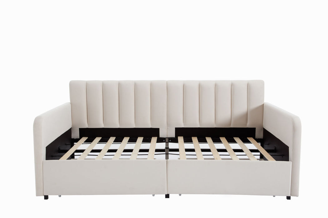 Flora - Upholstered Daybed With 2 Drawers Ribbed Tufted Backrest in Lavish Modern Design