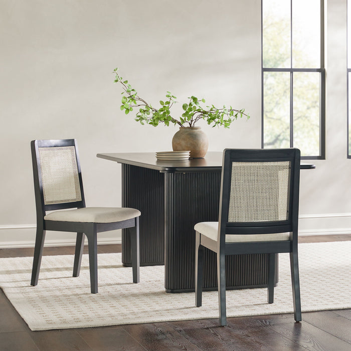 Modern Solid Wood Dining Chair With Rattan Inset Back (Set of 2)