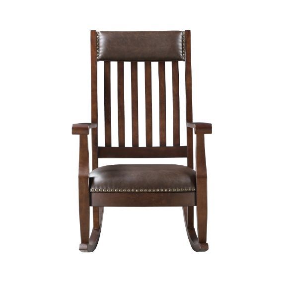 Raina - Rocking Chair - Brown PU & Walnut Finish