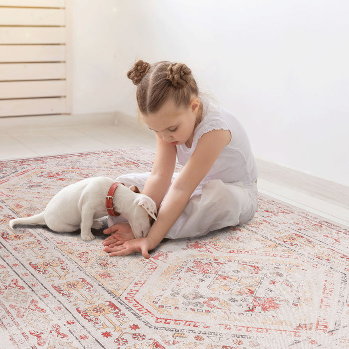 2' x 3' Machine Washable Area Rugs, Low-Pile, Non-Slip, Non-Shedding, Foldable, Kid & Pet Friendly Area Rugs For Living Room, Bedroom, Kitchen, Dining Room Rug - Beige