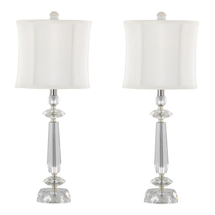 Karat - Contemporary Crystal Table Lamp (Set of 2) - Clear Crystal / Chrome / White Softback