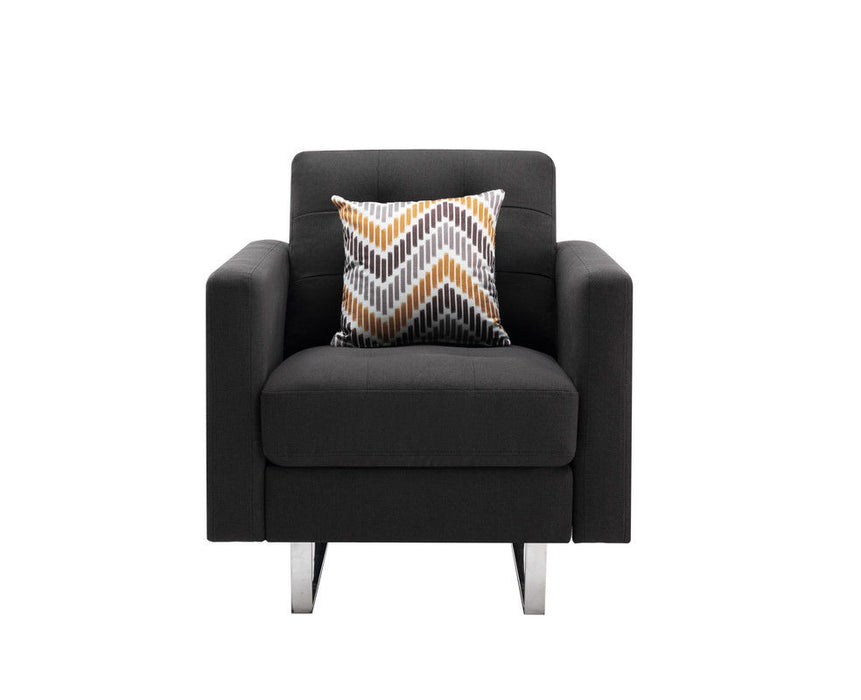 Victoria - Linen Fabric Armchair With Metal Legs, Side Pockets, And Pillow