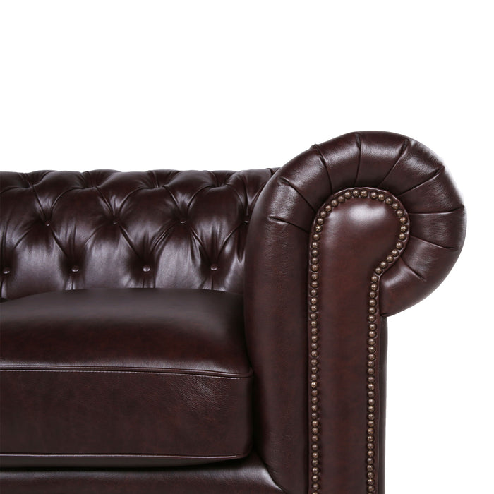 Traditional Tufted Leather Chesterfield Nailhead Chair - Chocolate