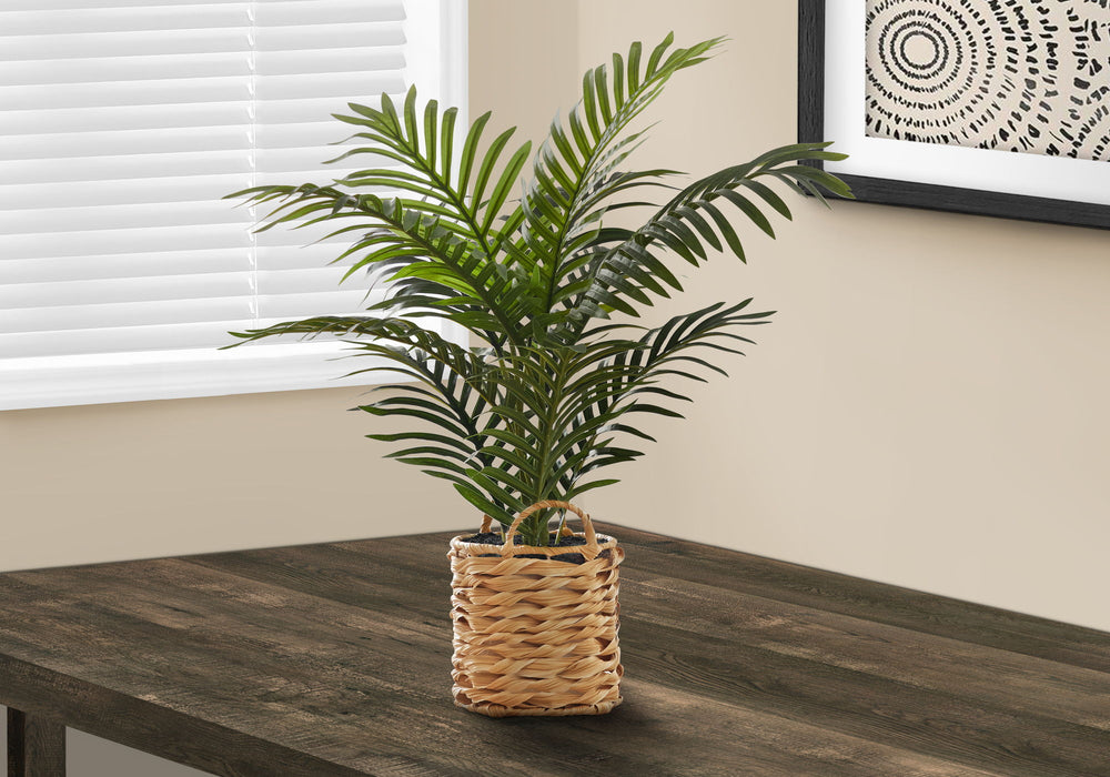 Artificial Plant, 24" Tall, Palm, Indoor, Faux, Fake, Table, Floor, Greenery, Potted, Real Touch, Decorative - Green / Beige