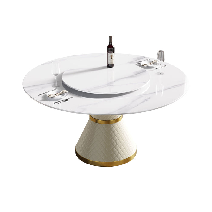 Modern Artificial Stone Round Carbon Steel Base Dining Table Stone Turntable