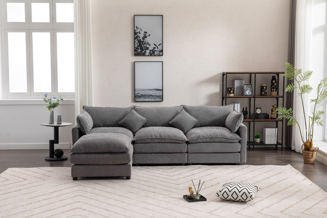 Modular Sectional Sofa, 3-Seater Sofa With Ottoman, Modern L-Shaped Sofa For Living Room Bedroom Apartment