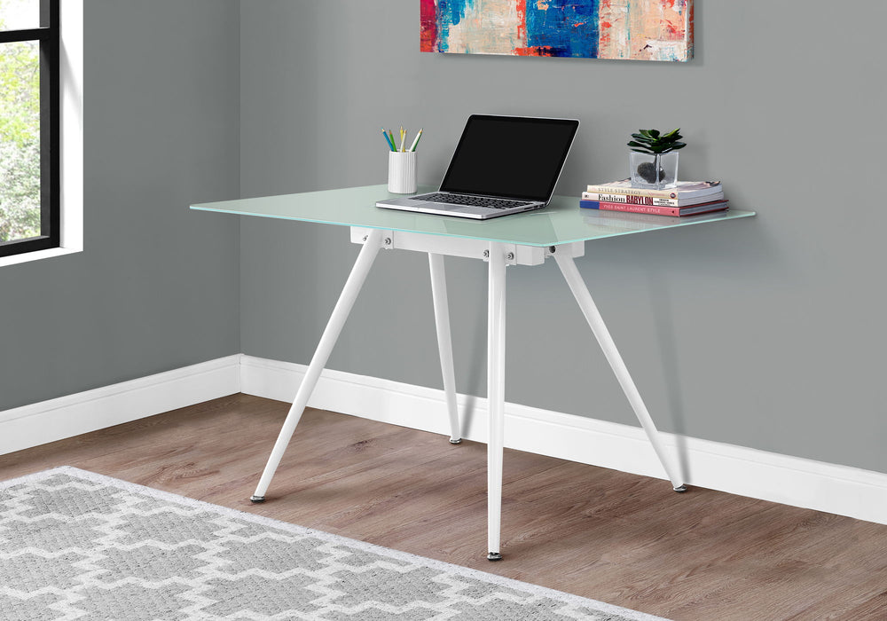 Computer Desk For Home Office, Laptop, Tempered Glass, Contemporary & Modern - White