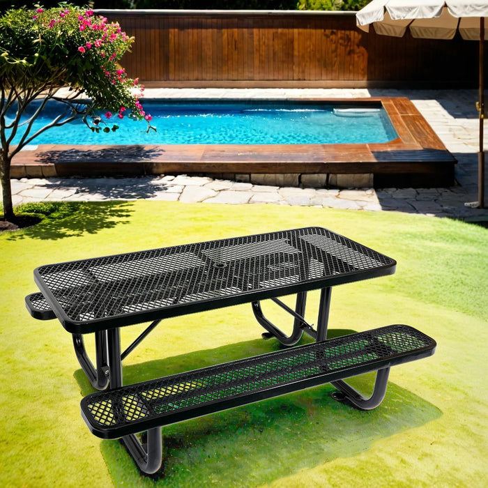 Outdoor Steel Picnic Rectangular Table With Umbrella Pole