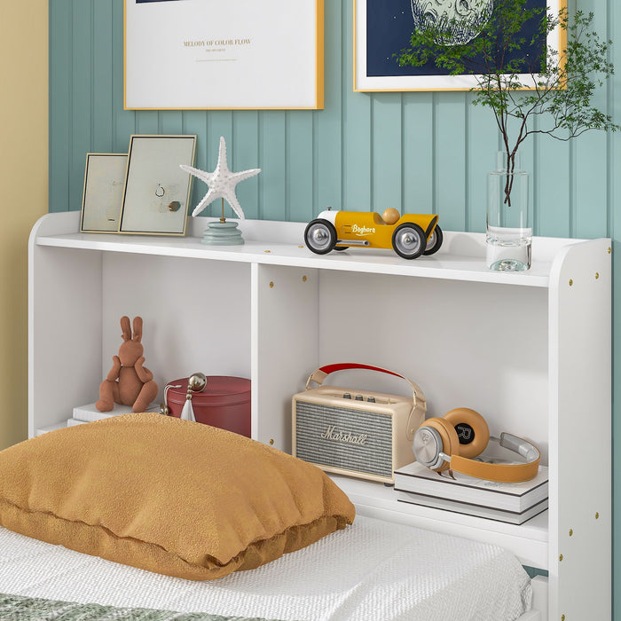 Twin Bed With Bookcase - White