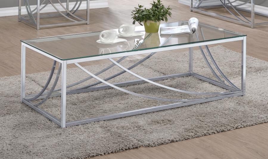 Living Room: Glass Top Occasional Tables - Glass Top Rectangular Coffee Table Accents Chrome