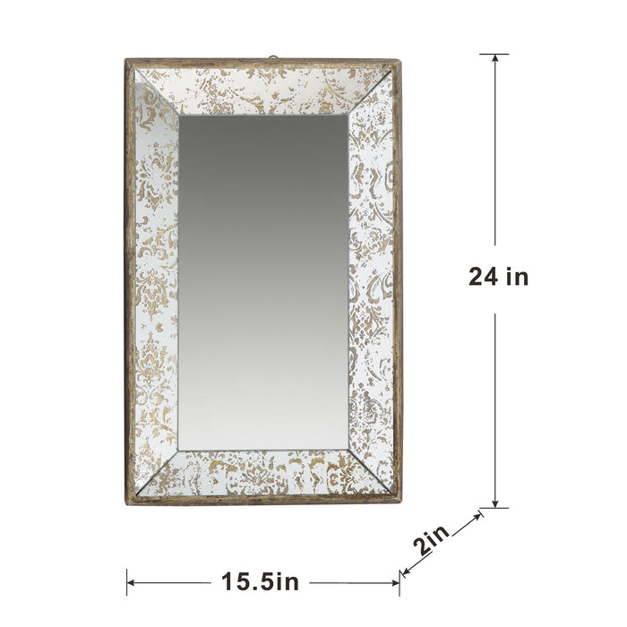 Rectangle Wall Mirror With Floral Accents, Mirrored Display Tray, Hanging Mirror - Antique Silver