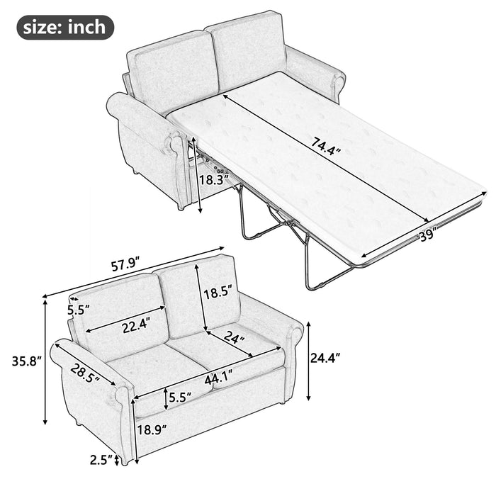 Pull Out Sofa Bed Loveseat Sleeper With Twin Size Memory Mattress With Two USB Ports For Living Room Spaces