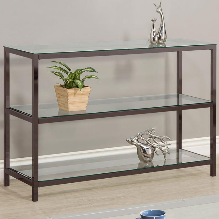 Living Room: Glass Top Occasional Tables - Ontario Sofa Table With Glass Shelf Black Nickel