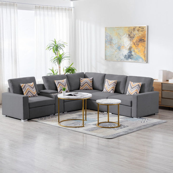 Nolan - Fabric 6 Piece Sectional Sofa With Pillows And Interchangeable Legs