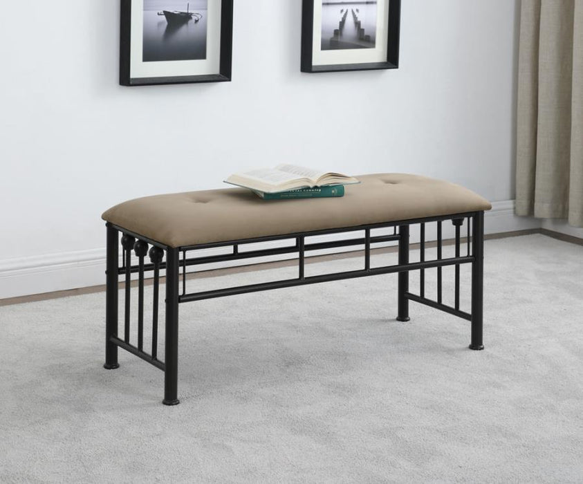 Livingston Collection - Brown - Livingston Upholstered Bench Brown And Dark Bronze