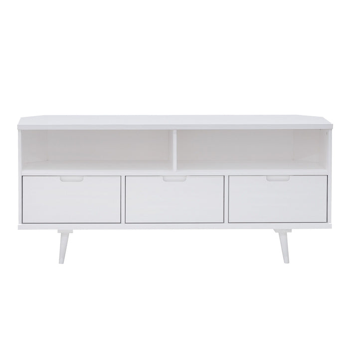 Mid-Century Modern Minimalist 3 Drawer Corner TV Stand For TVs Up To 58 - White