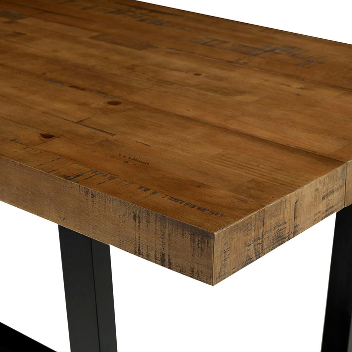 Modern Distressed Solid Wood And Metal Open Frame Dining Table