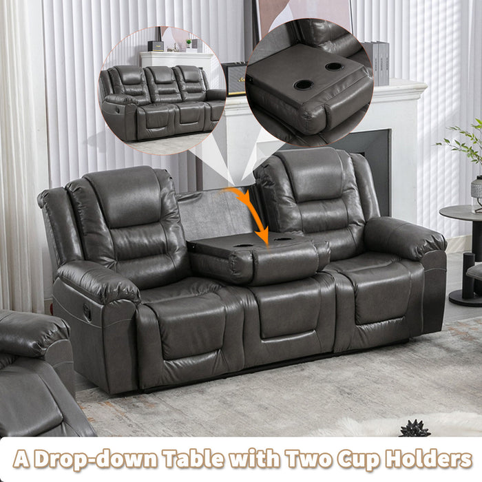 3 Seater Home Theater Recliner Manual Recliner Chair With Two Built-In Cup Holders For Living Room