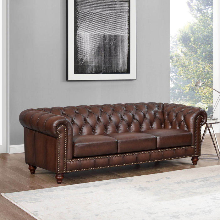 Alton Bay-Top Grain Leather Sofa Couch - Brown