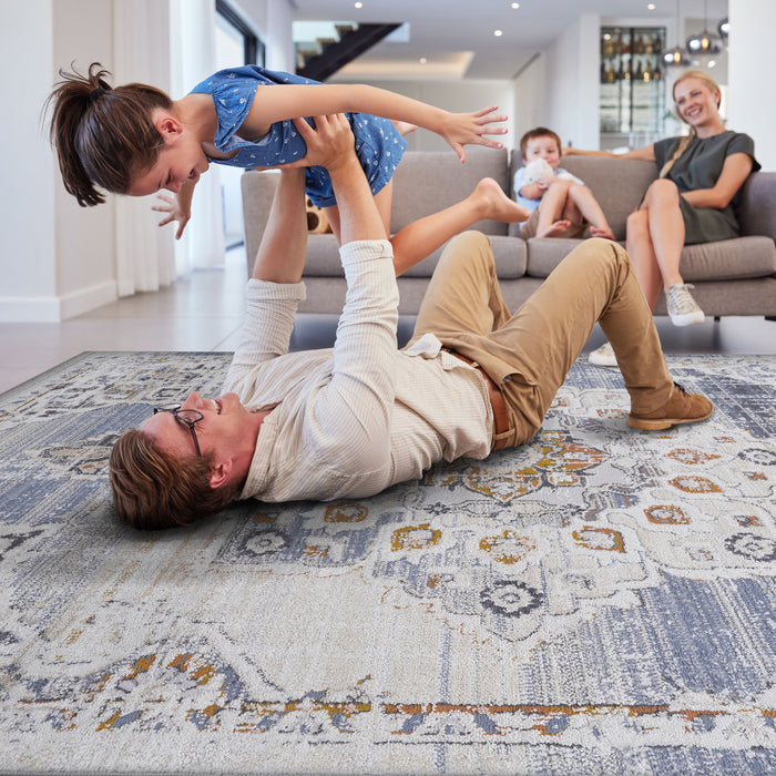 2' x 8' Medallion Non-Shedding Living Room Bedroom Dining Home Office Stylish And Stain Resistant Area Rug - Cream / Gold