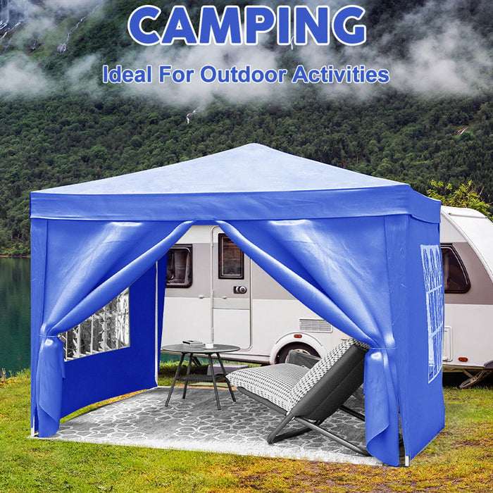 10'X10' Folding Canopy With 4 Removable Sidewalls Outdoor Event Shelter UPF 50+ Gazebo Portable Tents For Parties Beach Camping Wedding Ez Pop Up Canopy 4 Pieces Weight Bag + Carry Bag