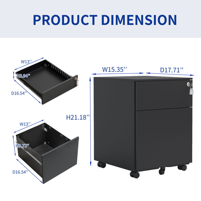 2 Drawer Mobile File Cabinet With Lock Steel File Cabinet For Legal / Letter / A4 / F4 Size / Home / Office Design