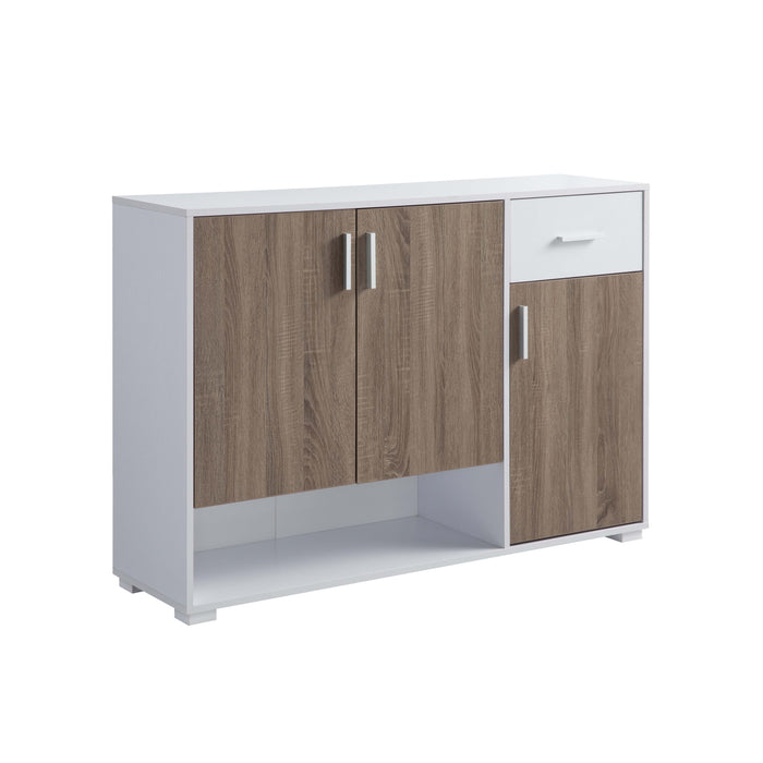 Shoe Storage Cabinet For 17 Pairs, Bedroom Cabinet With Drawer & Doors - White & Dark Taupe