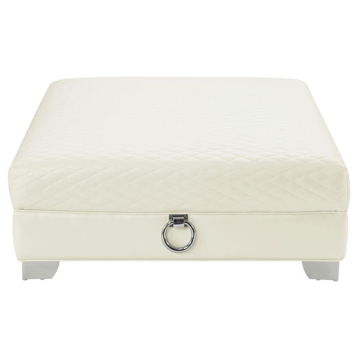 Chaviano Collection - Pearl White - Chaviano Upholstered Ottoman Pearl White