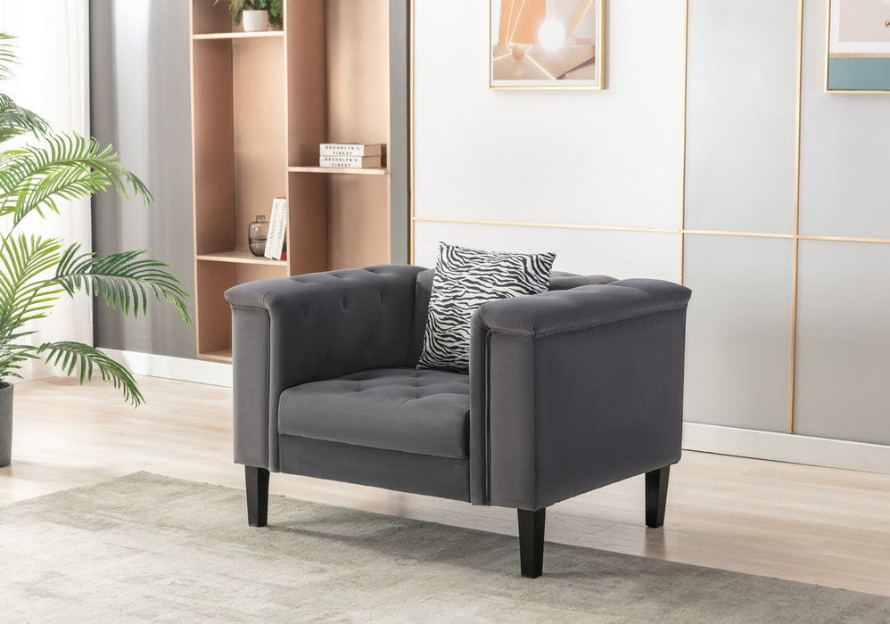 Mary - Velvet Tufted Chair With 1 Accent Pillow - Dark Gray