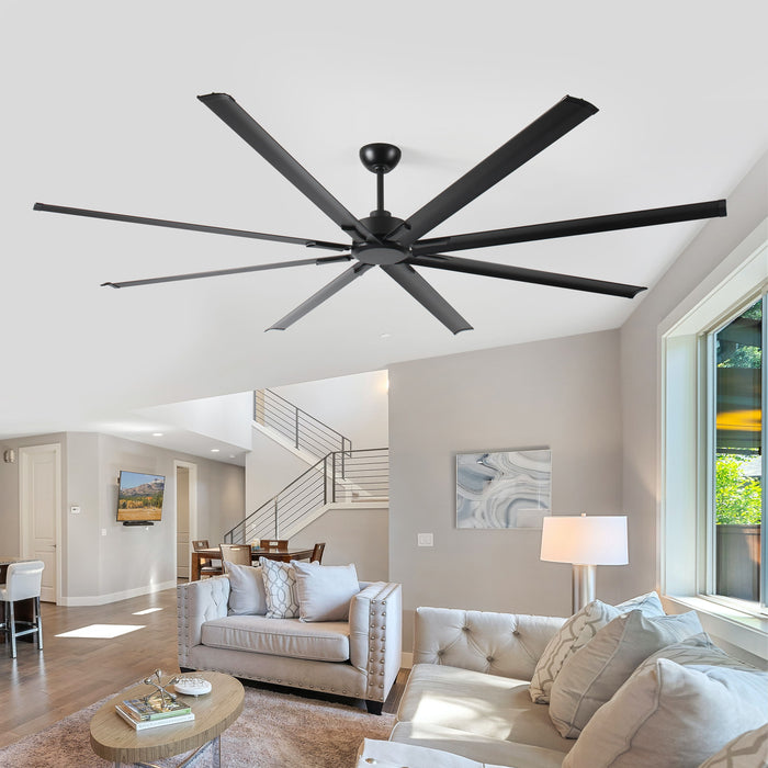 Industrial DC Motor Ceiling Fan, Large Ceiling Fan With 8 Reversible Blades, 5 Speed Remote Control, Home Or Commercial Ceiling Fans For Porch / Garage / Shop - Black