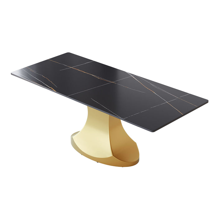 Modern Artificial Stone Panel Golden Stainless Steel Curved Legs, Can Accommodate 8 People - Black / Gold