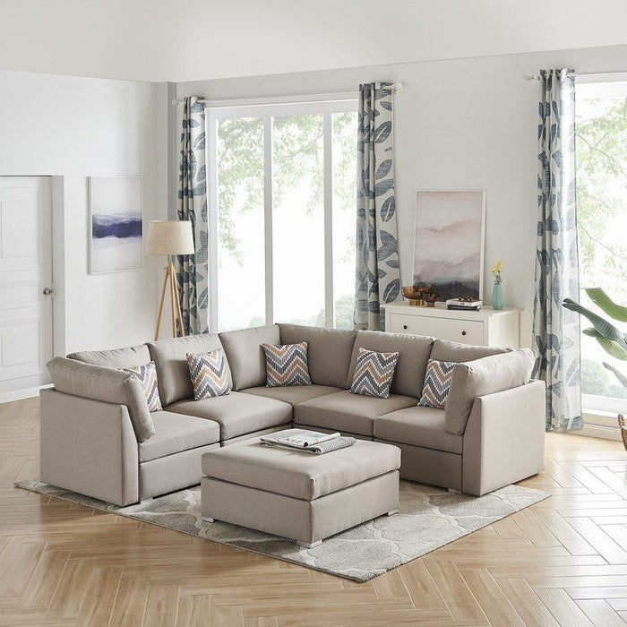 Amira - Fabric Reversible Sectional Sofa With Ottoman And Pillows