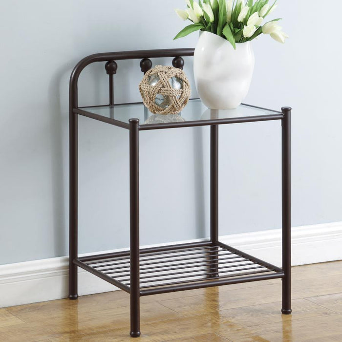 Livingston Collection - Livingston 1-shelf Nightstand With Glass Top Dark Bronze