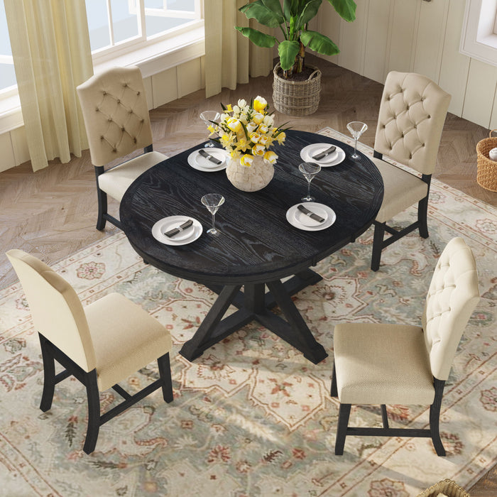 Functional Furniture Retro Style Dining Table Set With Extendable Table And 4 Upholstered Chairs For Dining Room And Living Room