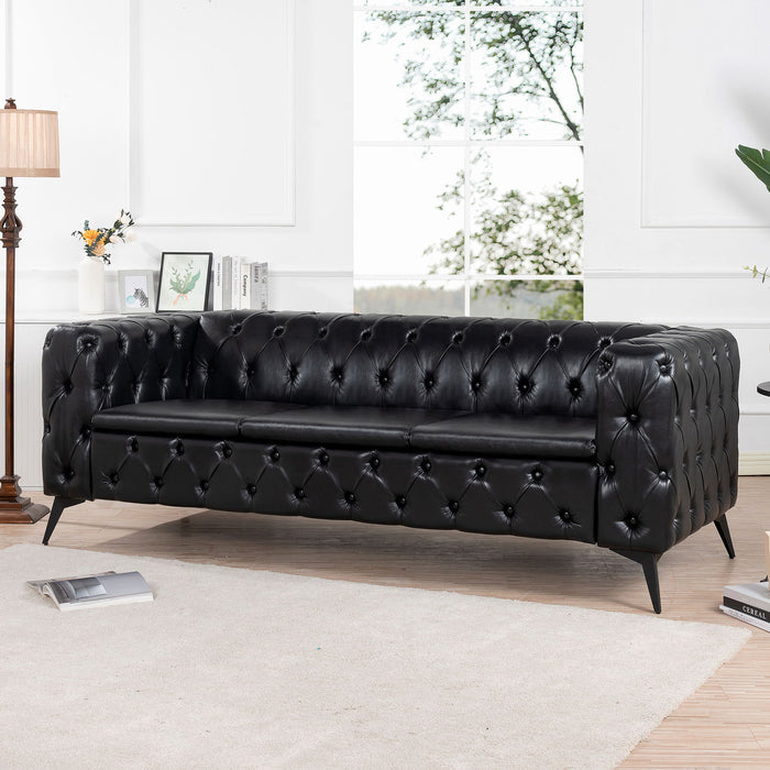 Square Arm Removable Cushion 3 Seater Sofa - Black