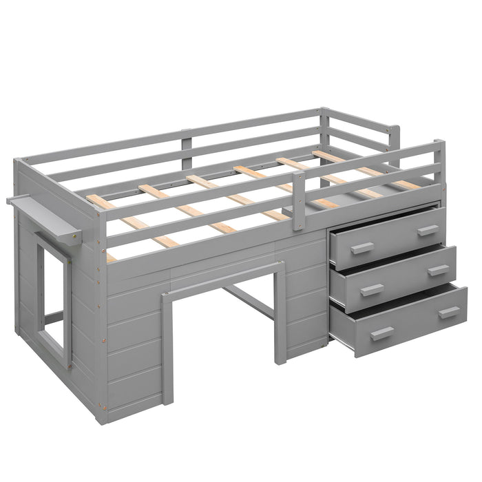 Twin Size Loft Bed With Cabinet And Shelf