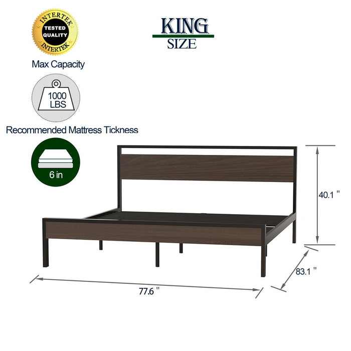 Ceres - Metal Bed With Wood Headboard & Footboard