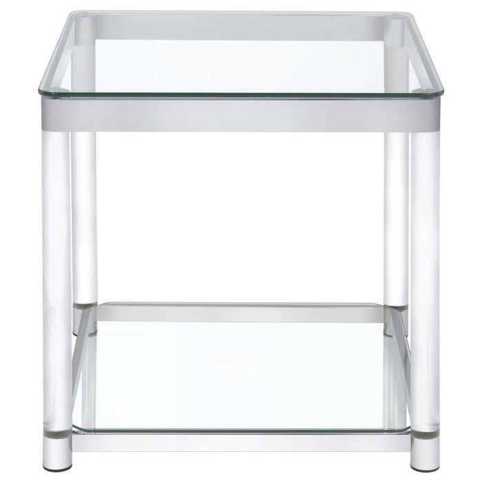 Living Room: Glass Top Occasional Tables - Claude End Table With Lower Shelf Chrome And Clear