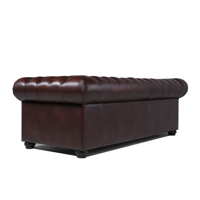 Traditional Tufted Leather Chesterfield Nailhead Sofa - Brown