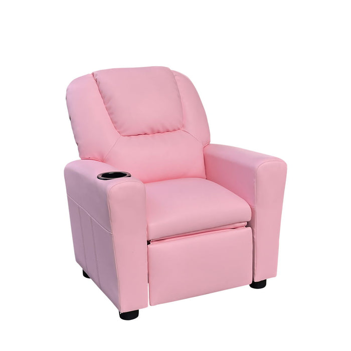 Marisa - Pink PU Leather Kids Recliner Chair With Cupholder - Pink